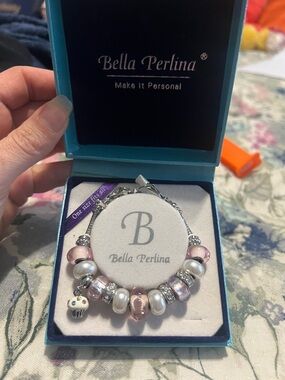 bella Perlina Pink Glass, Pearl & Silver Charm Bracelet